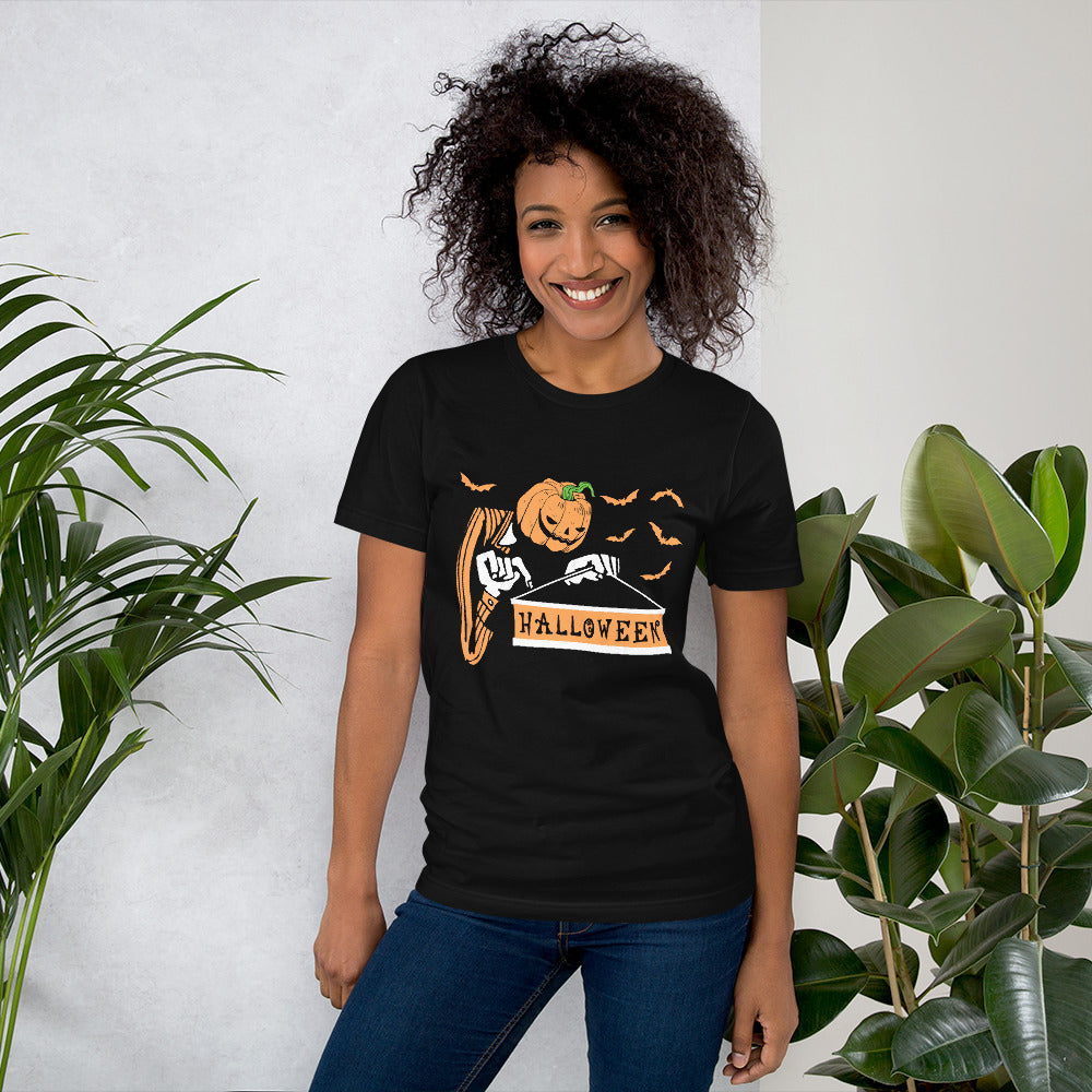 Halloween Monster Pumpkin Holding Halloween Board Women's T-Shirt