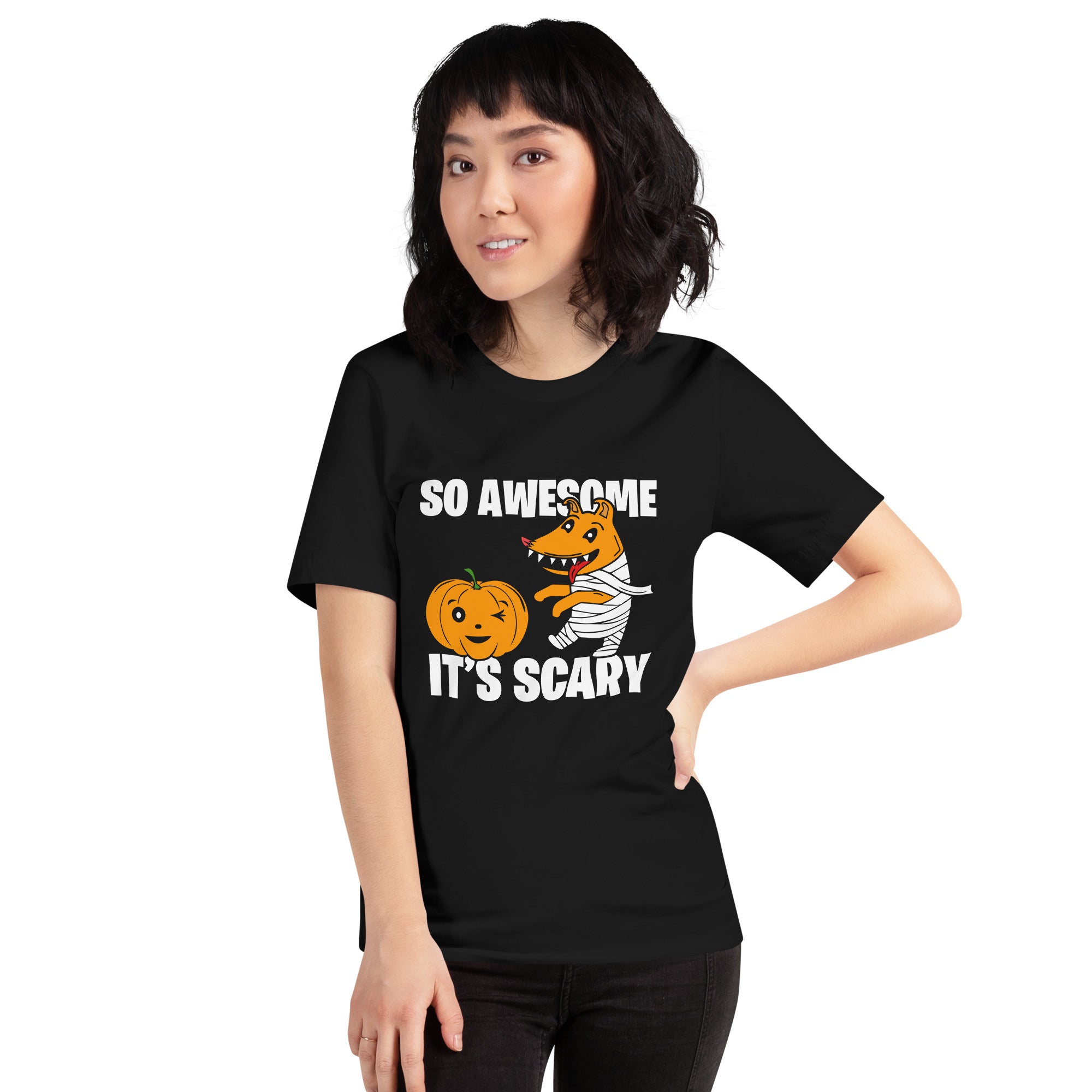 So Awesome It's Scary Halloween Scary Zombie Mummy Cartoon With Pumpkin Spooky Vibes Women's T-Shirt