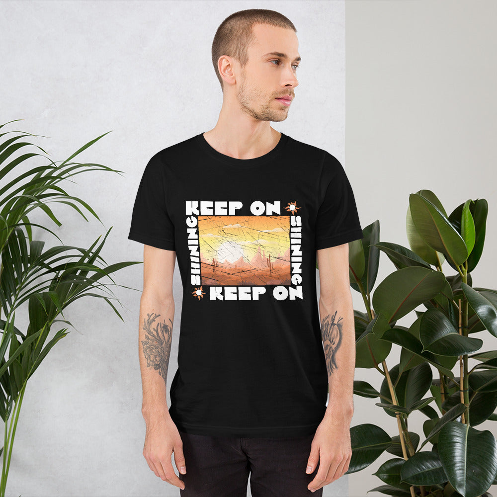 Keep On Shining Retro Aesthetic Sunshine Landscape Of Mountains Inspiring Words Positive Vibes Men's T-Shirt
