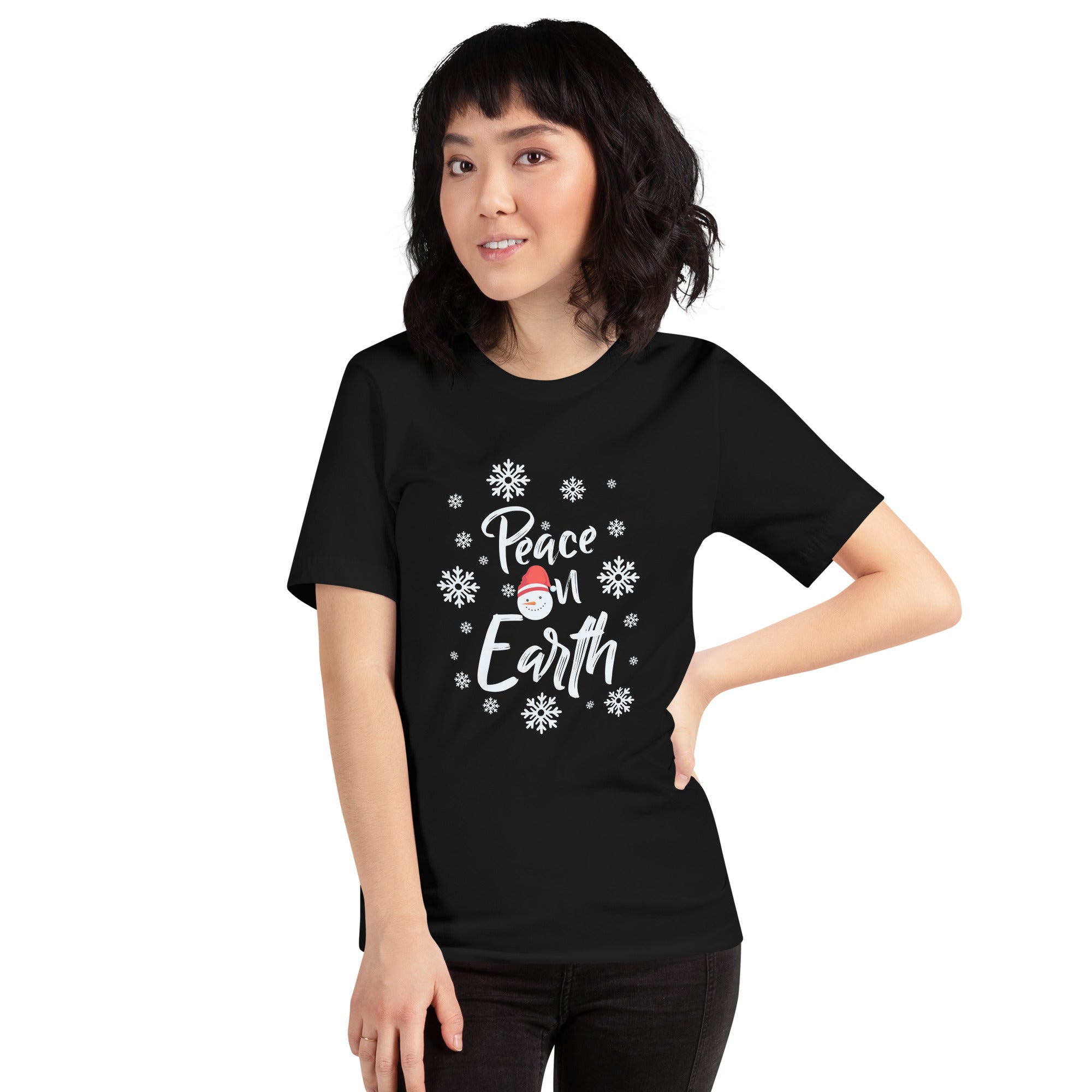 Peace On Earth Snowman Snowing Christmas Peace Xmas Pacfist Snowman Lover Women's T-Shirt