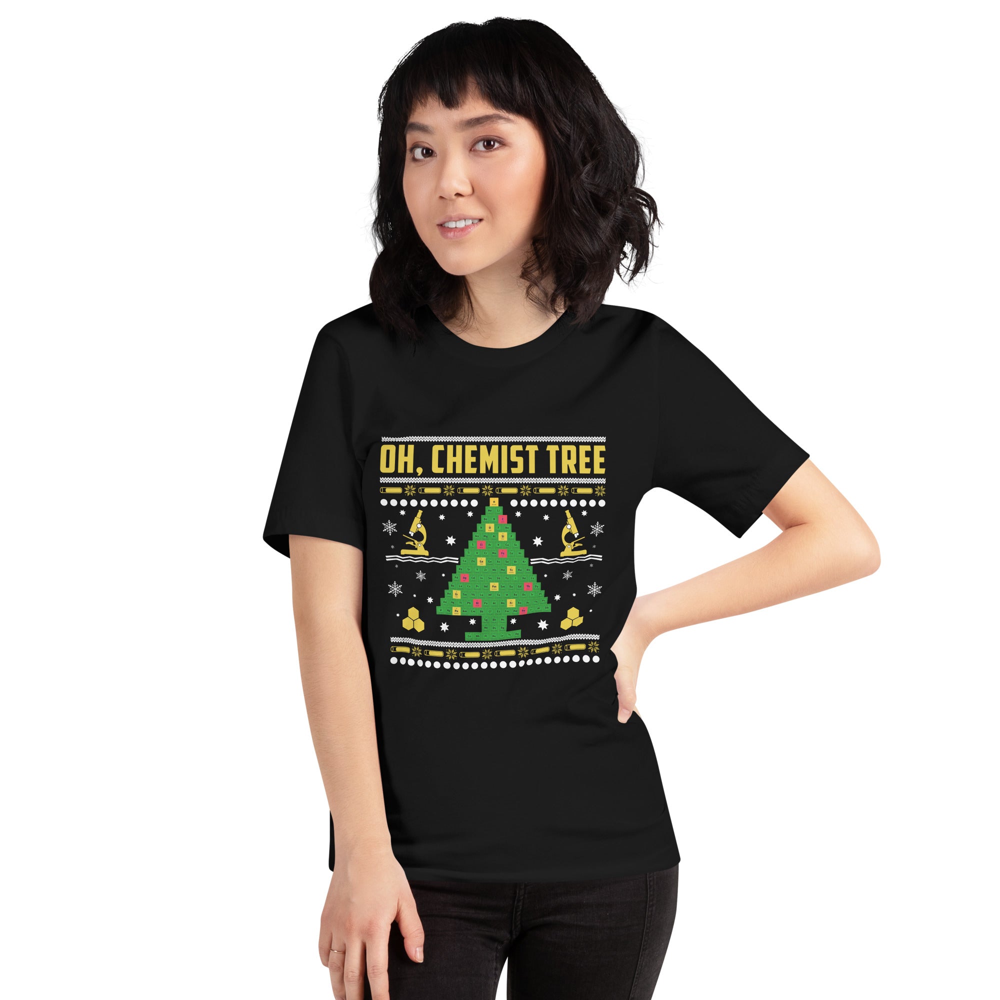 Oh Chemist Tree Christmas Periodic Table Tree Science Chemistry Ugly Xmas Women's T-Shirt