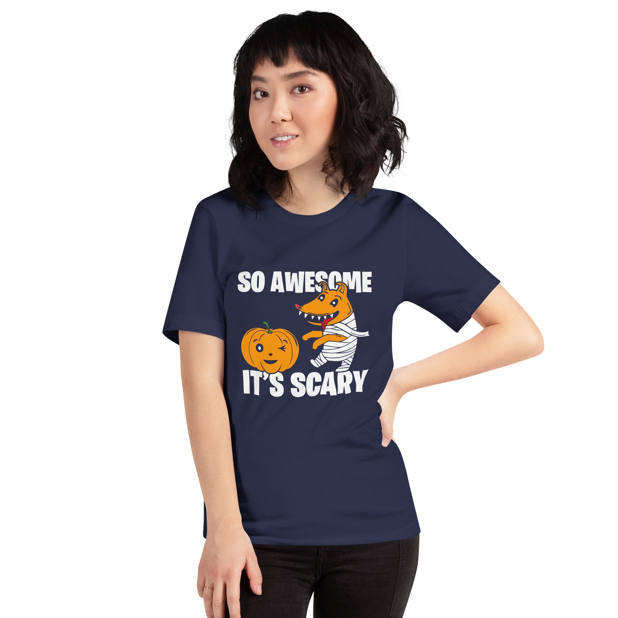 So Awesome It's Scary Halloween Scary Zombie Mummy Cartoon With Pumpkin Spooky Vibes Women's T-Shirt