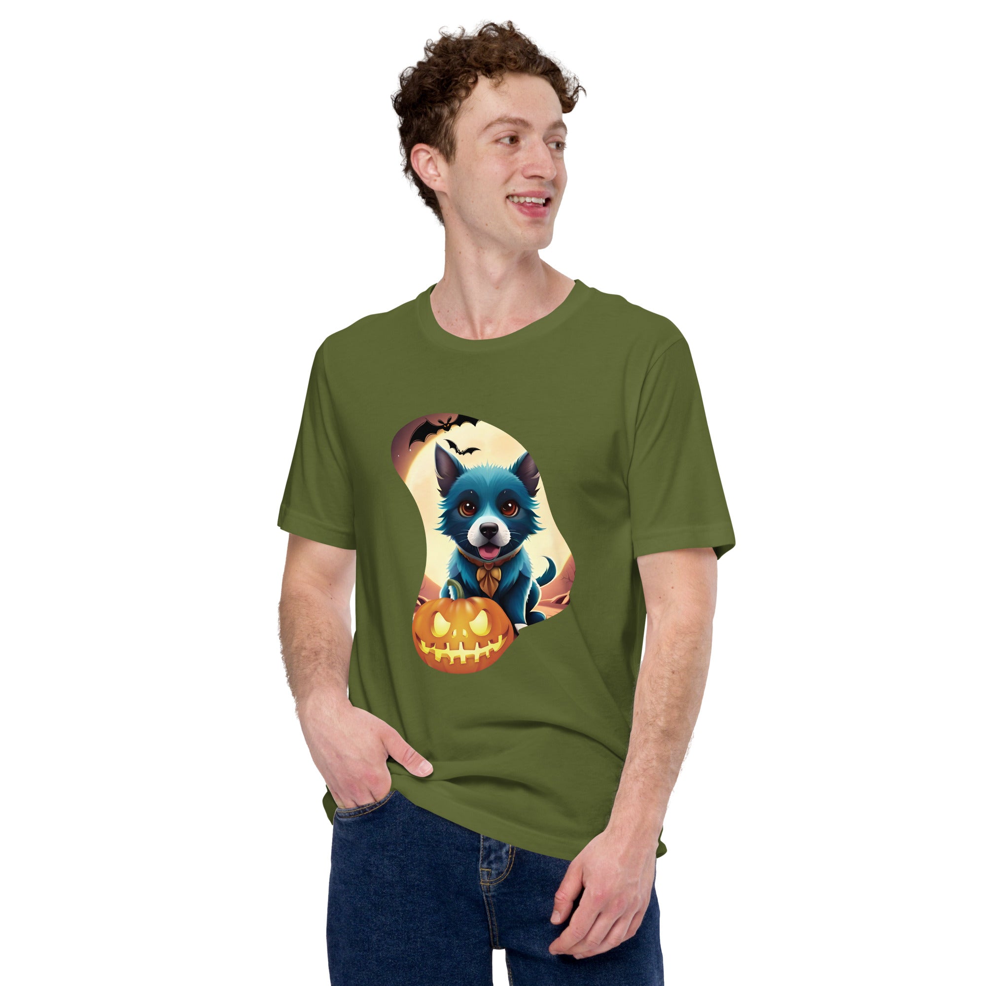 Border Collie Halloween Dog With Scary Pumpkin Gift For Dog Lover Men's T-Shirt