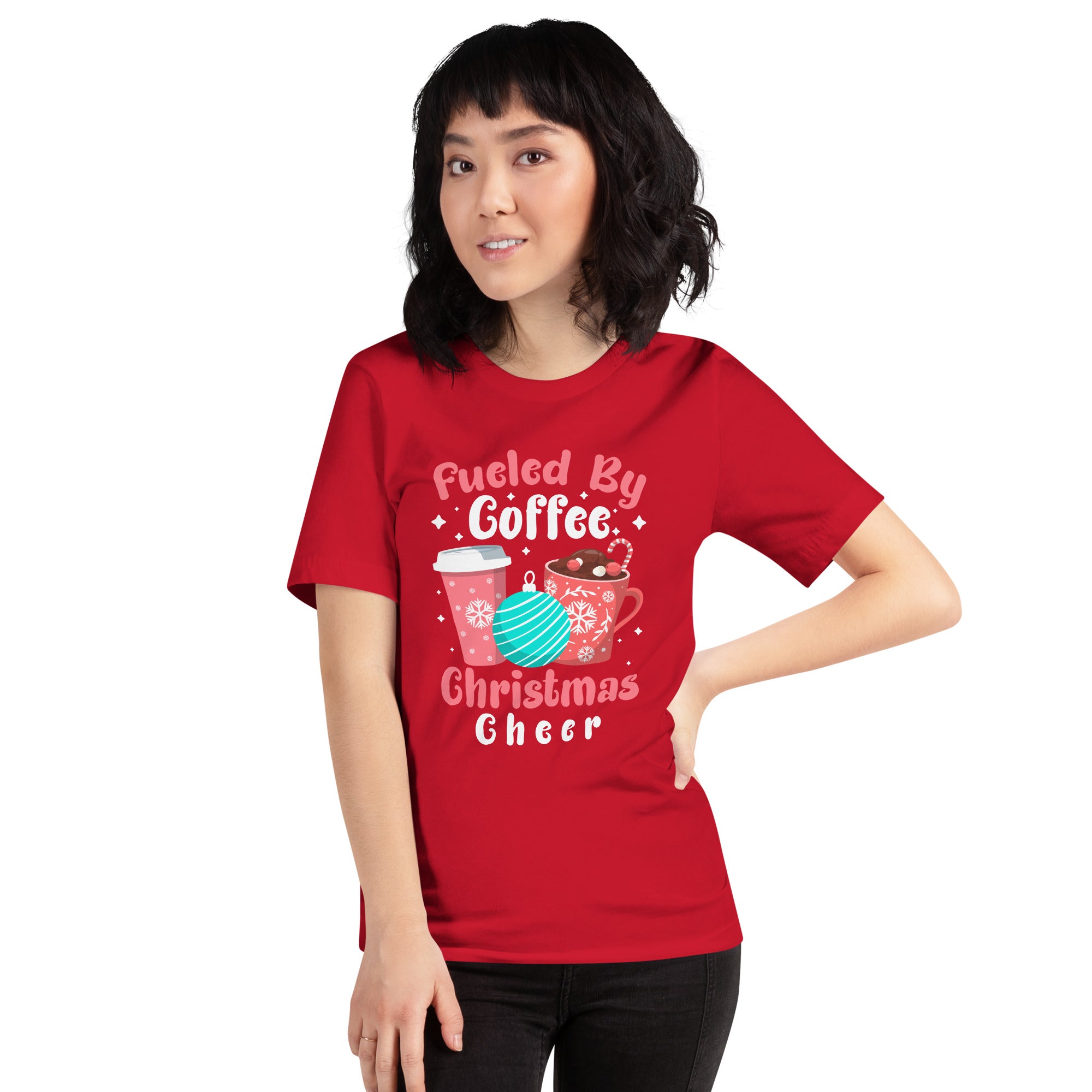 Fueled By Coffee Christmas Cheer Funny Xmas Coffee Lover Coffee Addiction Women's T-Shirt