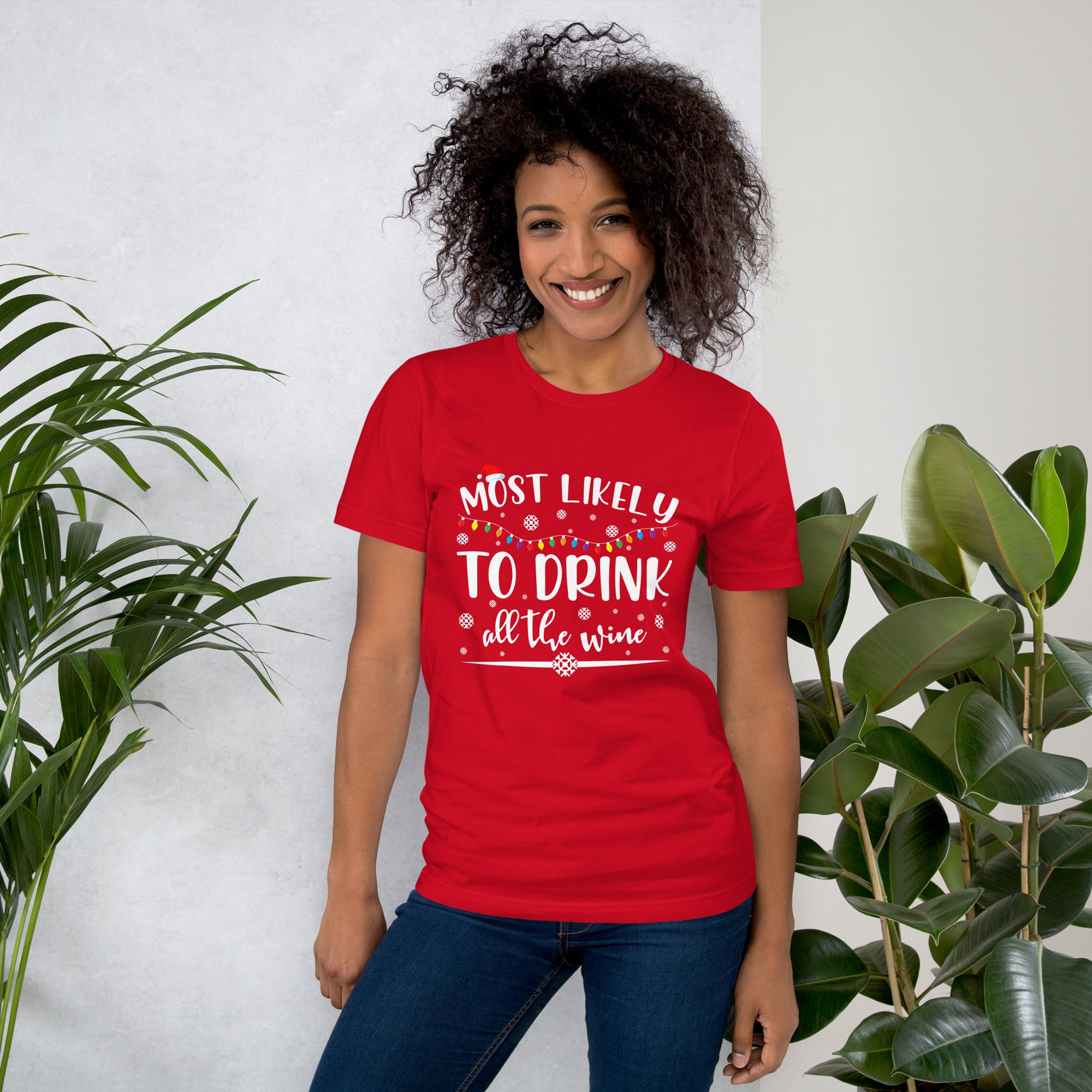 Most Likely To Drink All The Wine Funny Christmas Holiday Xmas Wine Lovers Women's T-Shirt