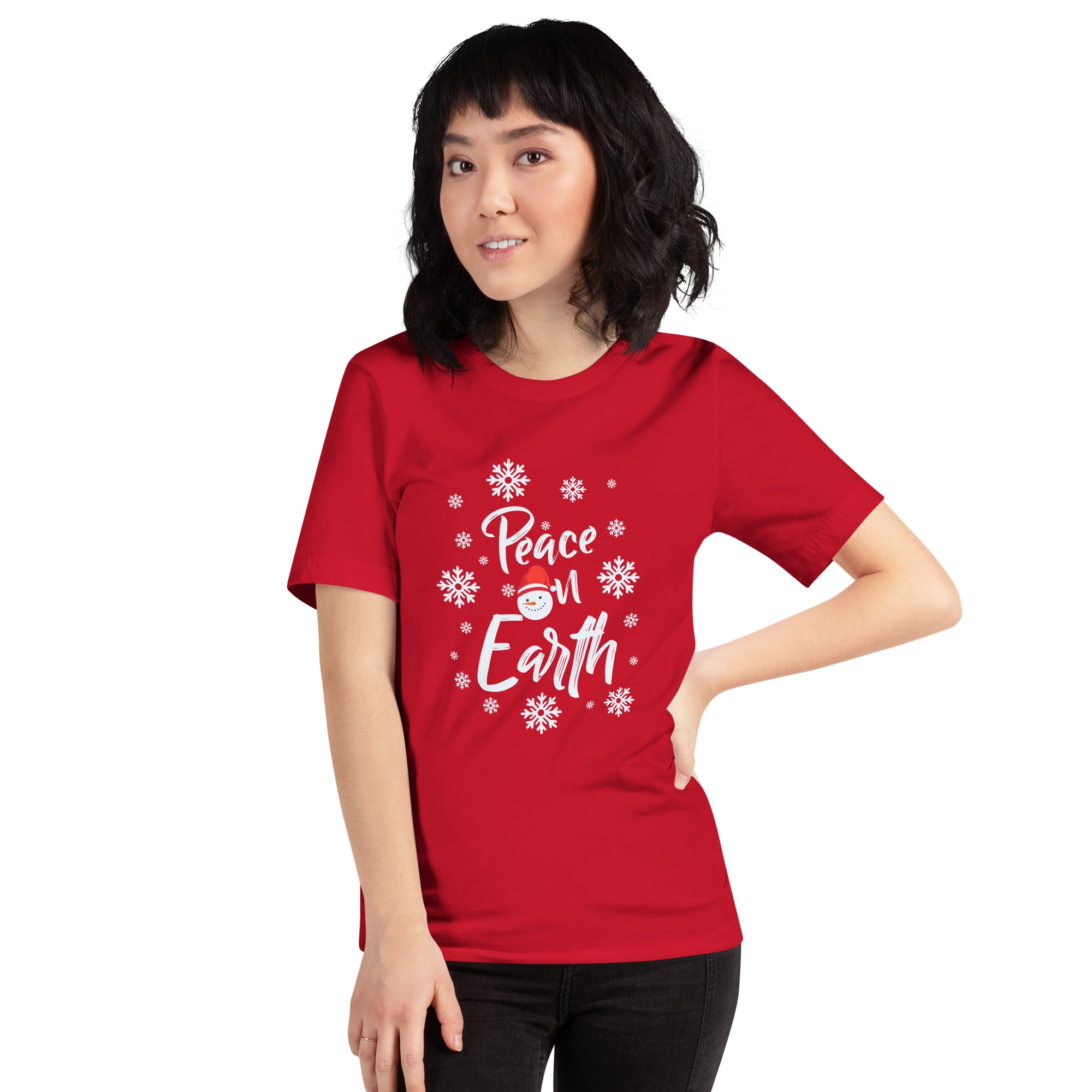 Peace On Earth Snowman Snowing Christmas Peace Xmas Pacfist Snowman Lover Women's T-Shirt