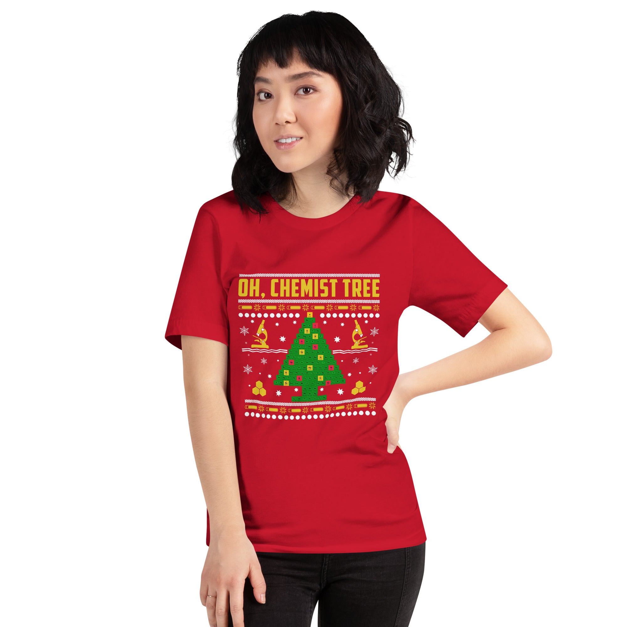 Oh Chemist Tree Christmas Periodic Table Tree Science Chemistry Ugly Xmas Women's T-Shirt