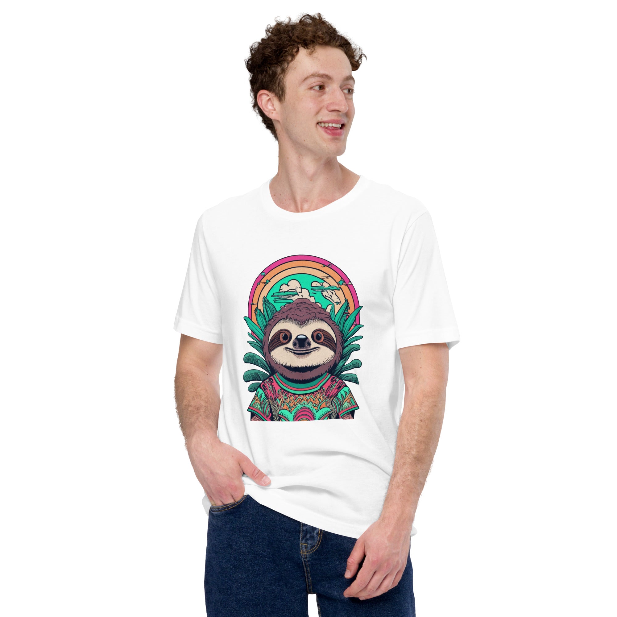 Cute Sloth Beach Summer Vintage Retro Boho Style Tropical Beach Sea Sloth Lazy Sloth Lover Men's T-Shirt