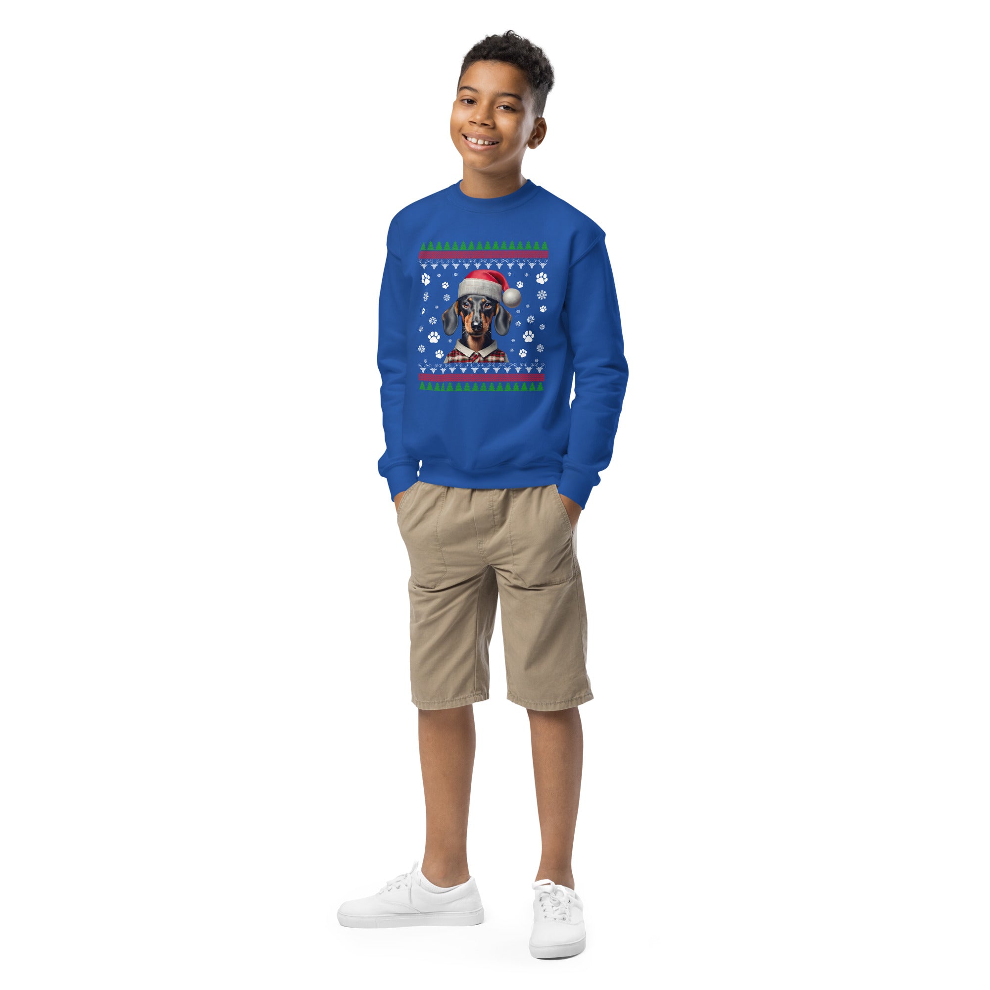 Christmas Dachshund Dog With Santa Hat Kids Sweatshirt Ugly Christmas Holiday Animals Xmas Gift Kids Jumper